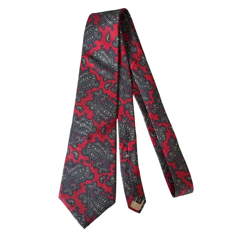 Christian Dior‎ Monsieur Tie Paisley Silk Red Navy Blue Vintage Designer Italy